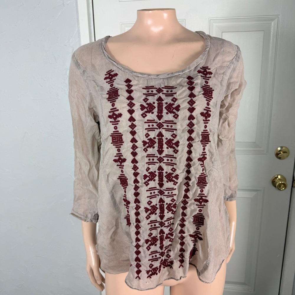 Ryan Michaels Western Women's Shirt Top Small Embroidered Cupro Rayon SS30